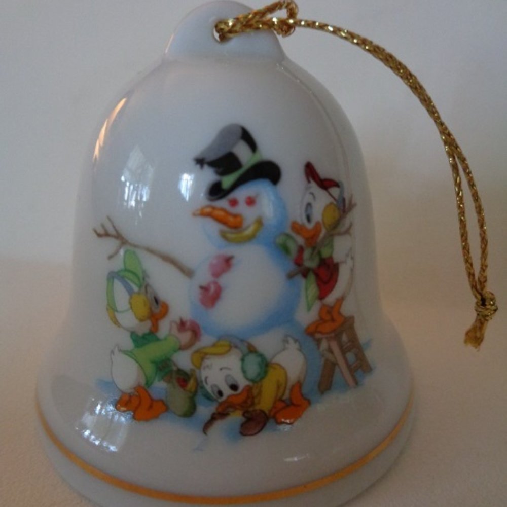 Disney Grolier Huey, Dewey and Louie porcelain bell, height 2 inches, CLN